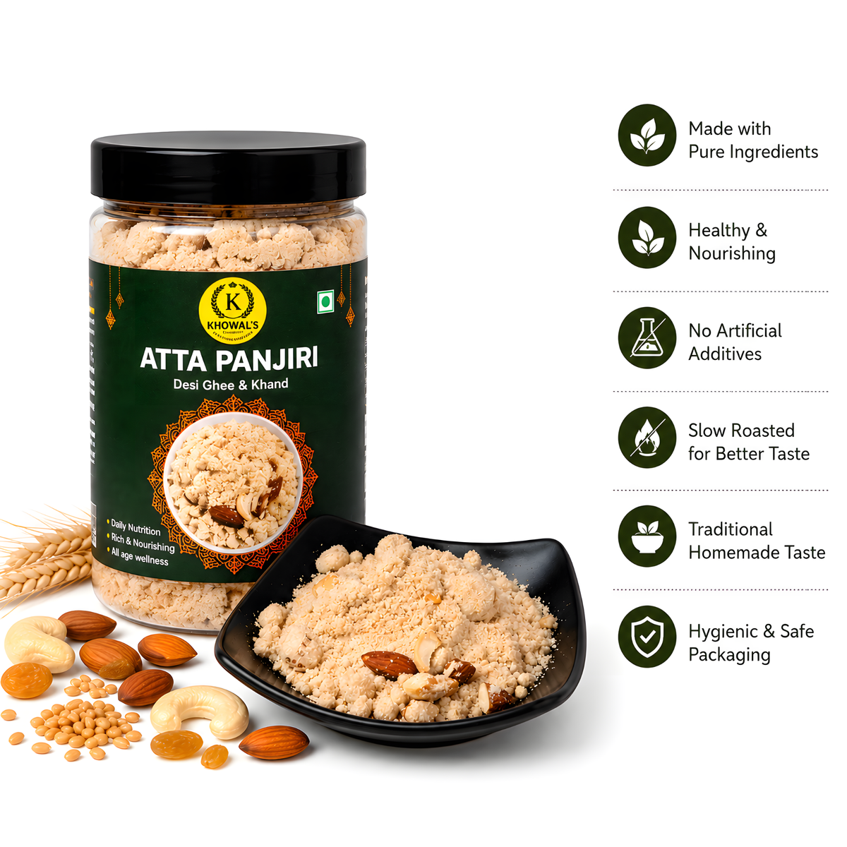 Atta Panjiri with Desi Ghee & Khand | Traditional Homemade Dry Fruit Mix | 380g