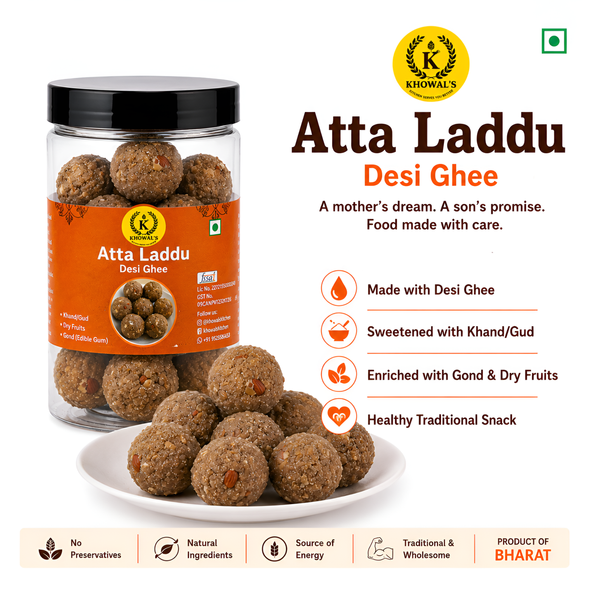 Atta Laddu Desi Ghee | Traditional Homemade Wheat Laddu | Indian Sweet Snack | 400g