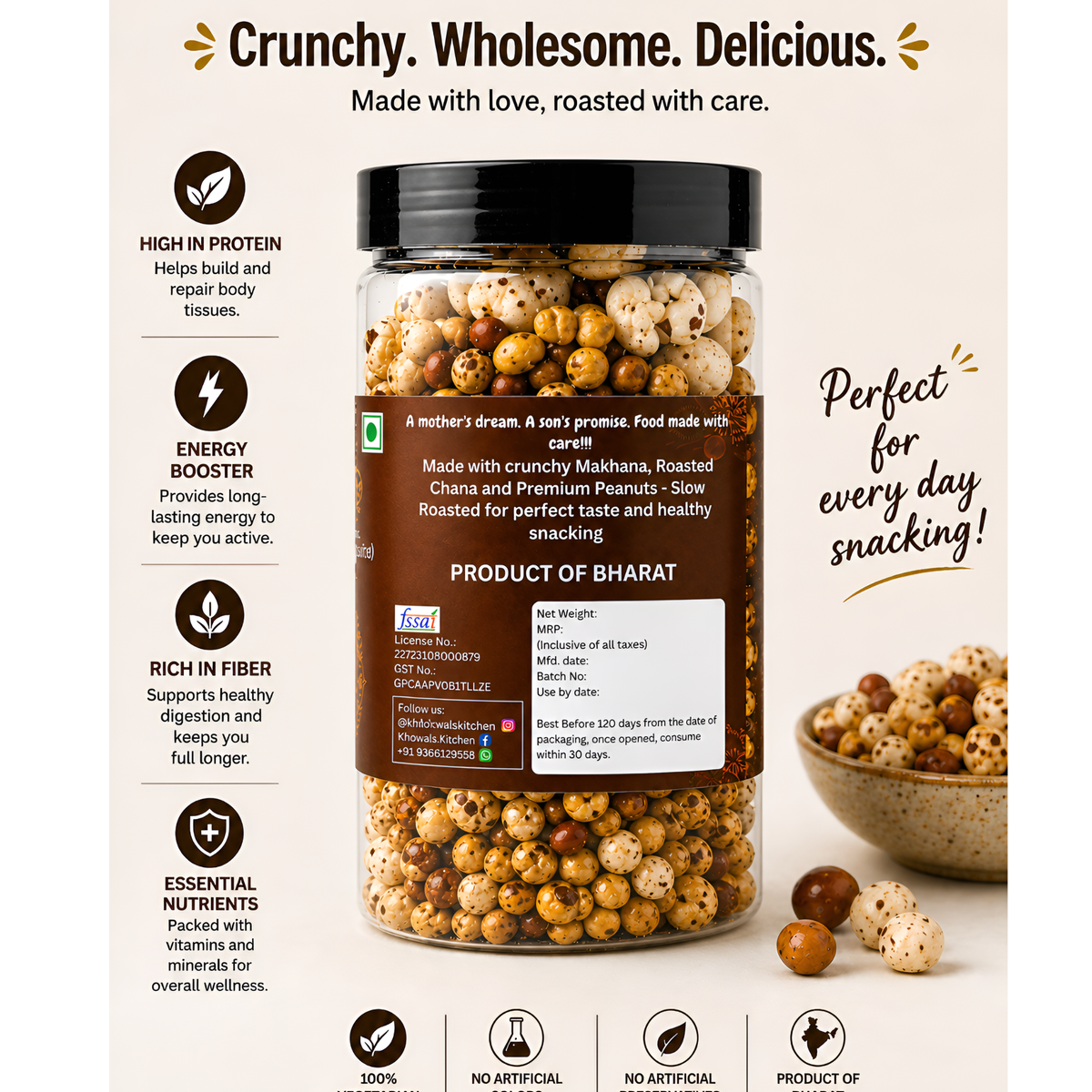 Desi Ghee Roasted Mixed Nuts | Makhana, Peanuts & Roasted Chana Snack |  250g