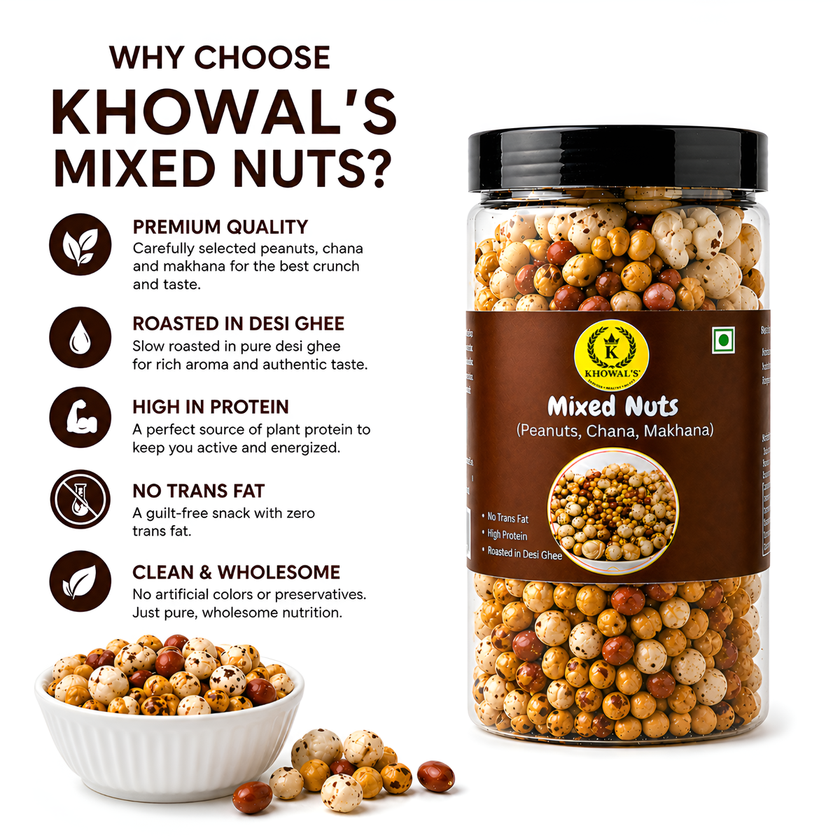Desi Ghee Roasted Mixed Nuts | Makhana, Peanuts & Roasted Chana Snack |  250g