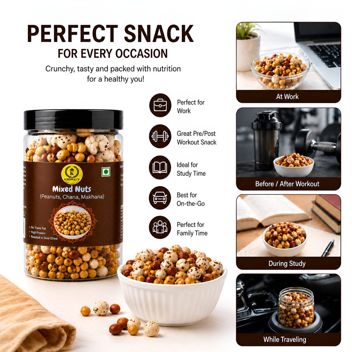 Desi Ghee Roasted Mixed Nuts | Makhana, Peanuts & Roasted Chana Snack |  250g