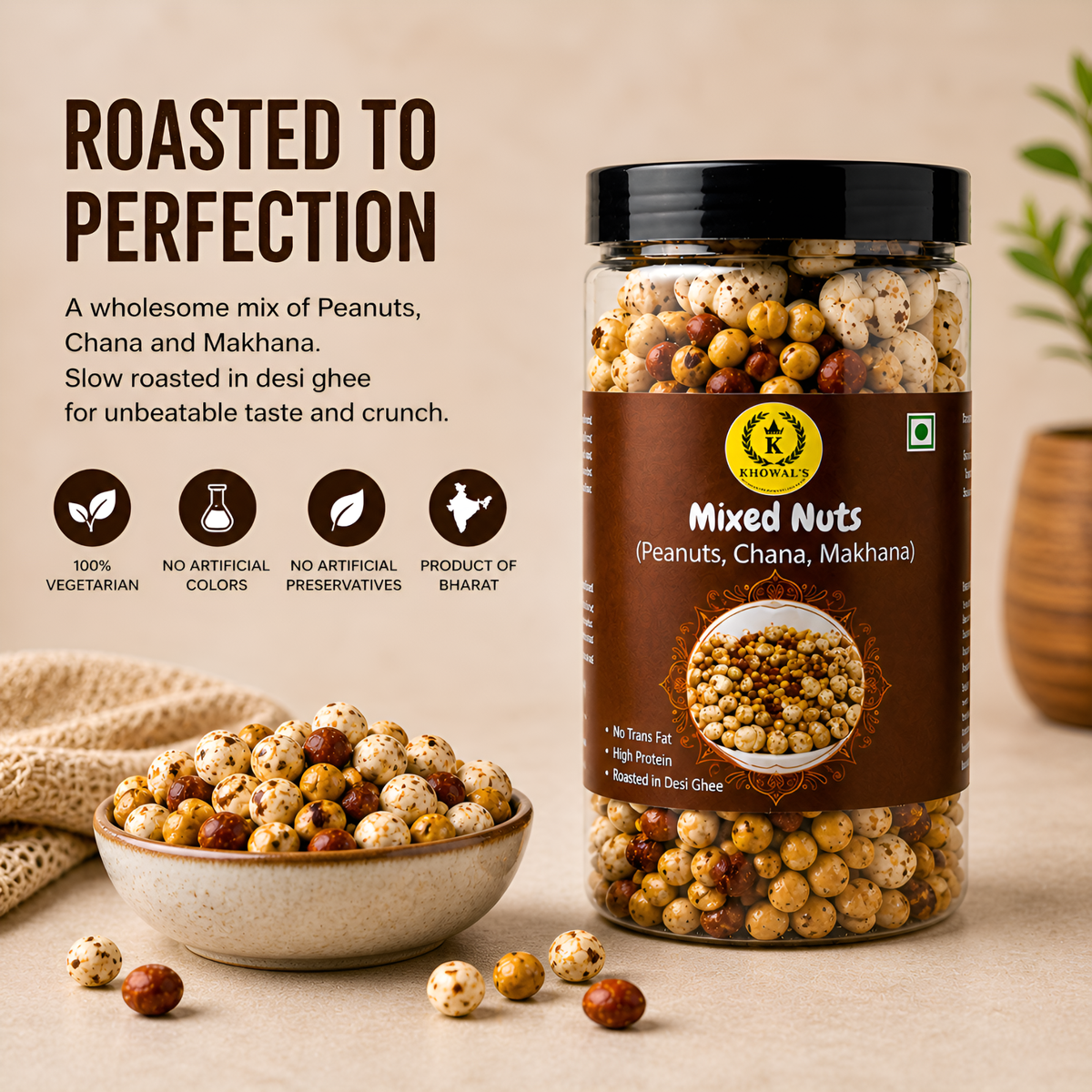 Desi Ghee Roasted Mixed Nuts | Makhana, Peanuts & Roasted Chana Snack |  250g
